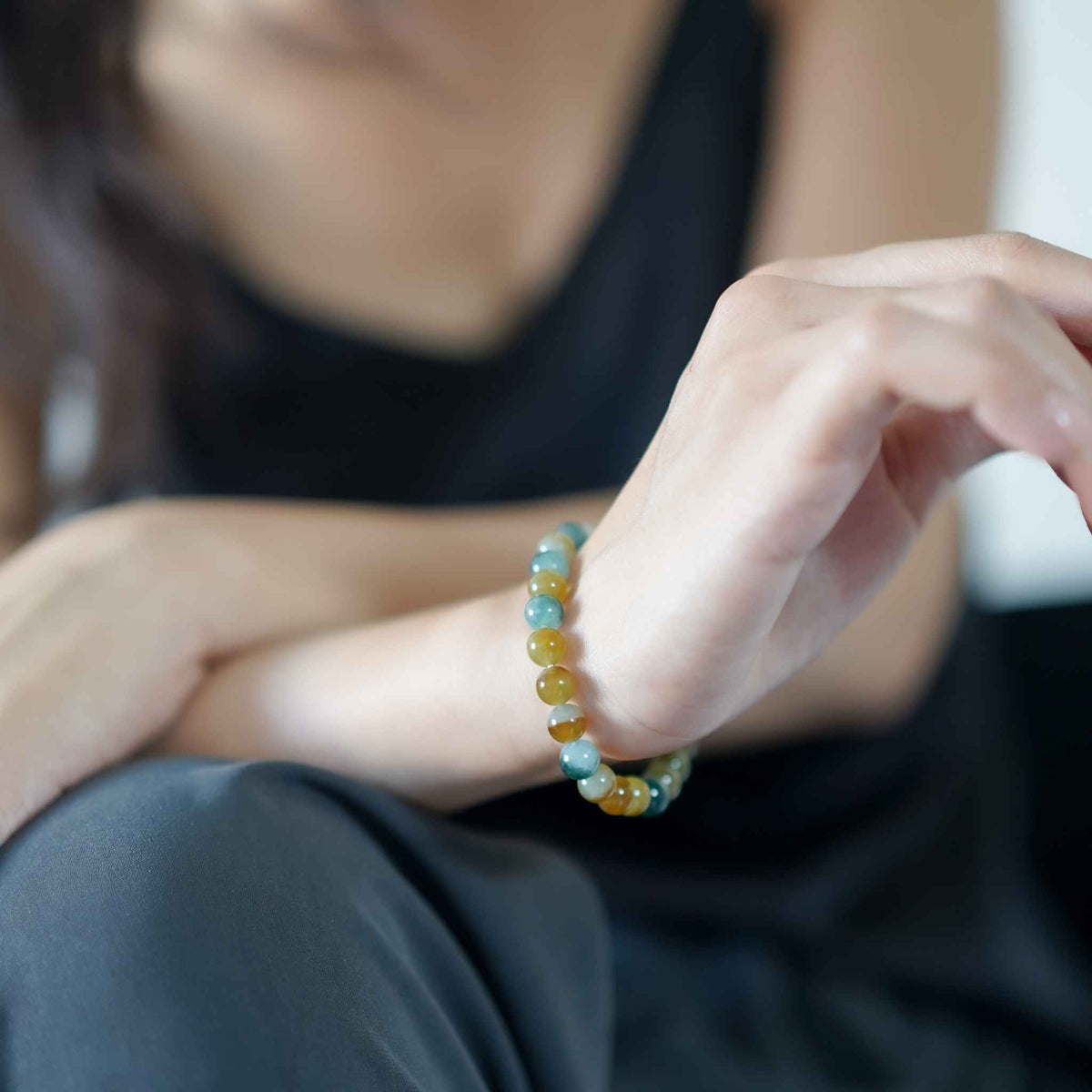 Woodland Ember Multicolour Beaded Jade Bracelet