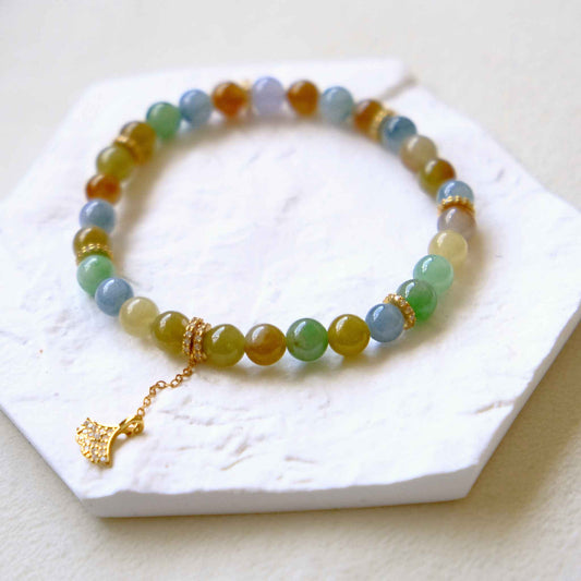 Ginkgo Garden Multicolour Beaded Jade Bracelet