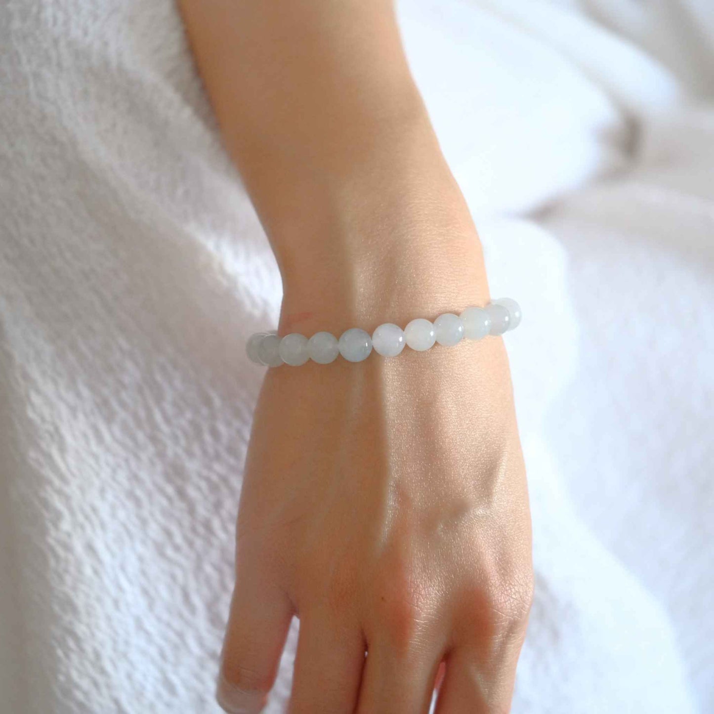 Snow Pearl Icy White Beaded Jade Bracelet
