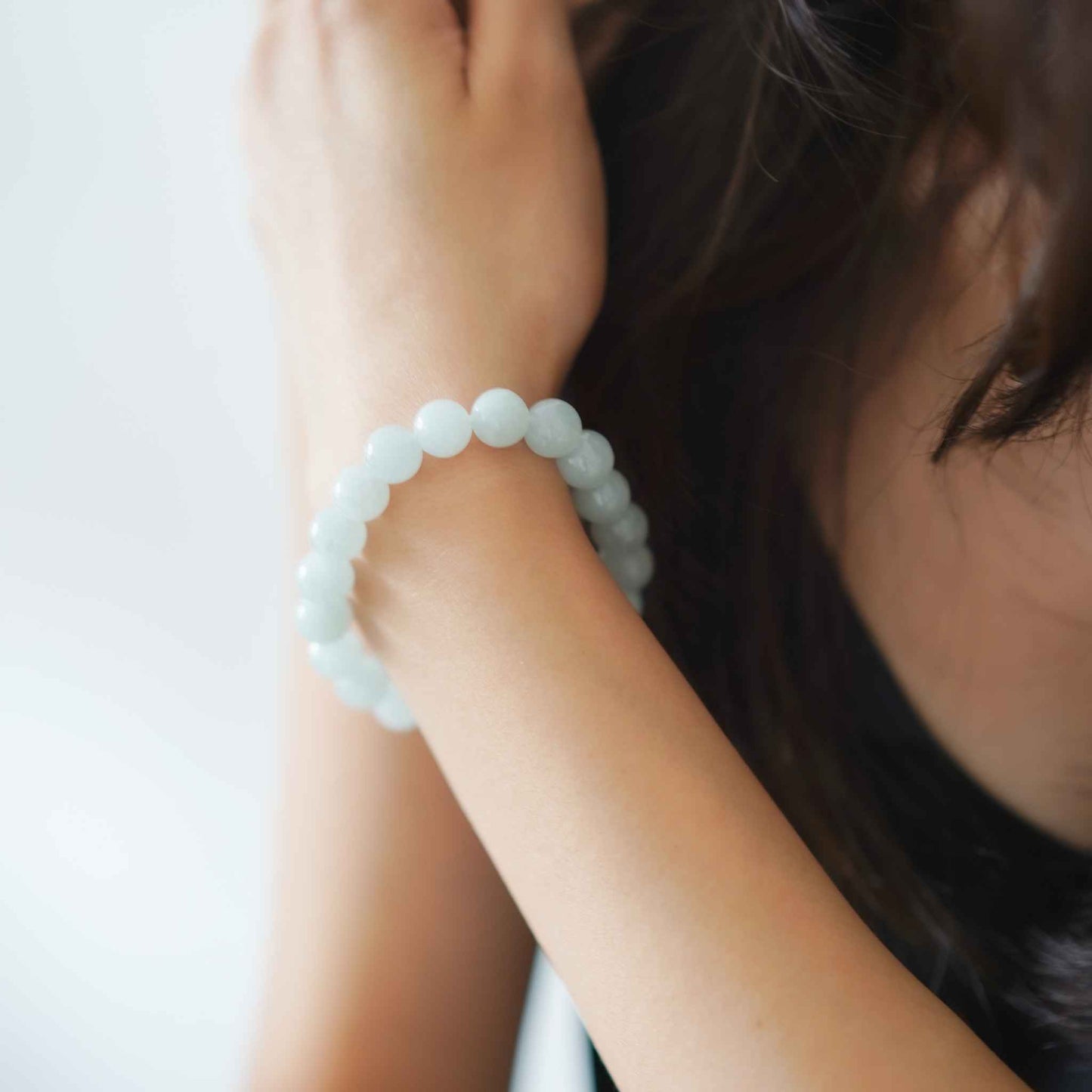 Winter Sky Blue Beaded Jade Bracelet