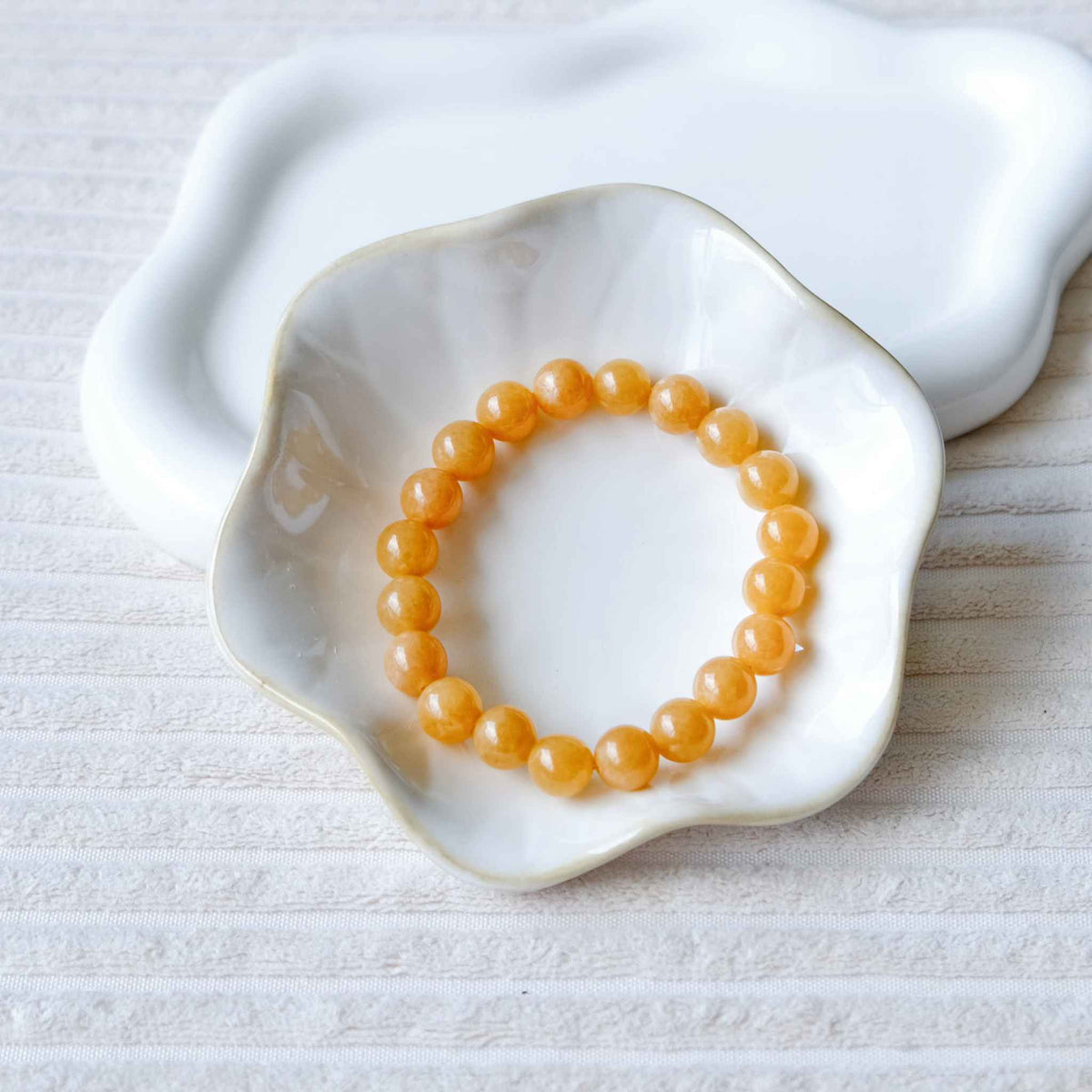 Tangerine Glow Amber Beaded Jade Bracelet