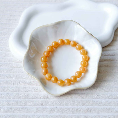 Tangerine Glow Amber Beaded Jade Bracelet