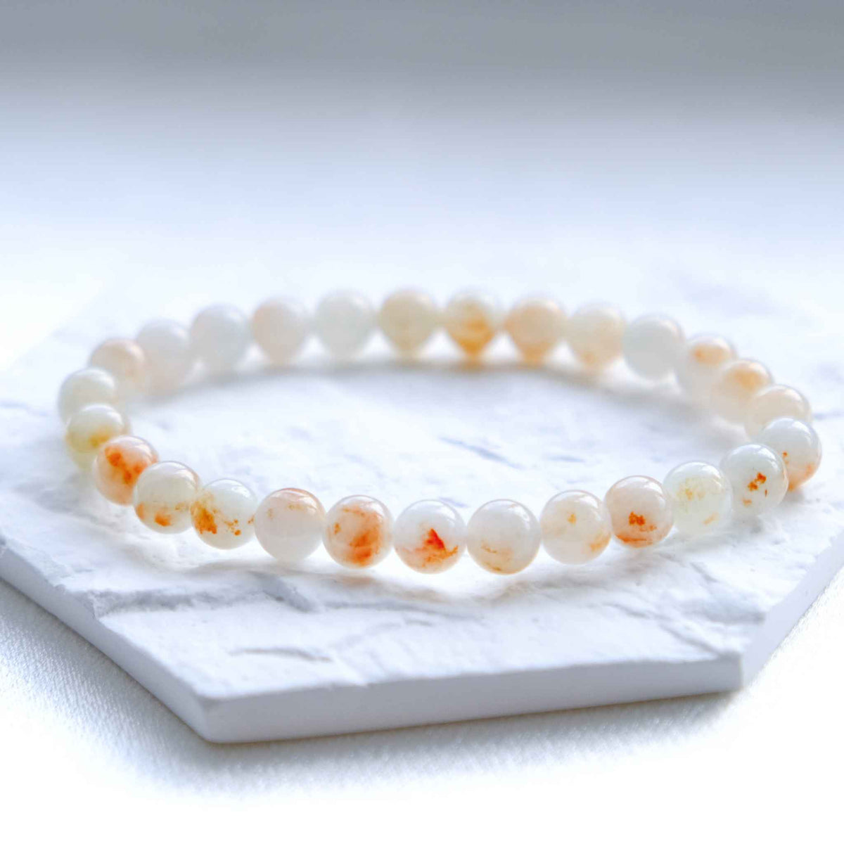 Peach Blossom Amber Beaded Jade Bracelet