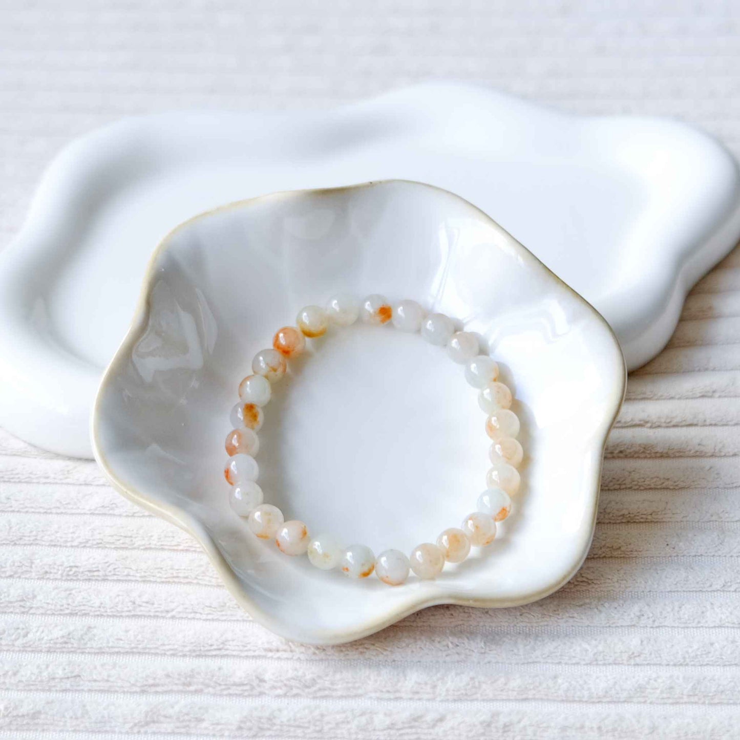 Peach Blossom Amber Beaded Jade Bracelet