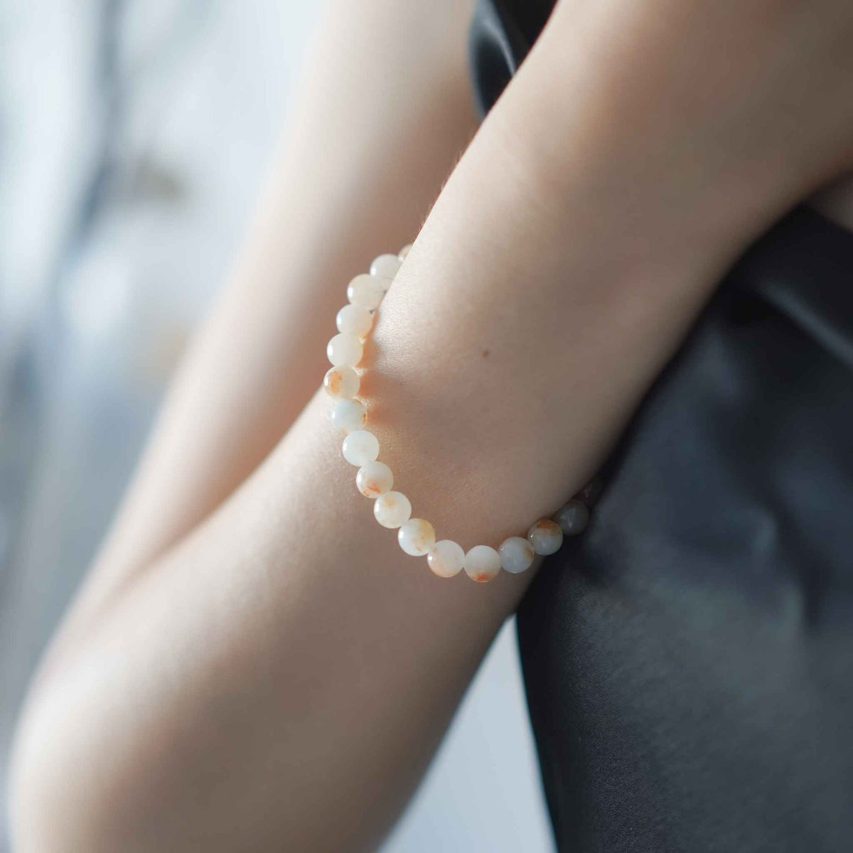 Peach Blossom Amber Beaded Jade Bracelet