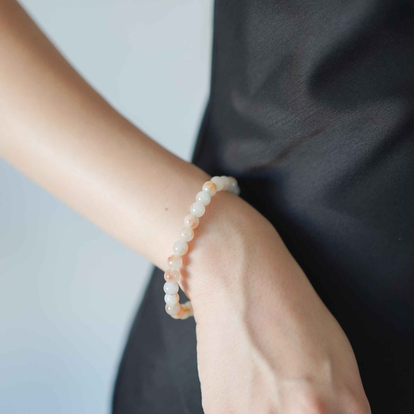 Peach Blossom Amber Beaded Jade Bracelet