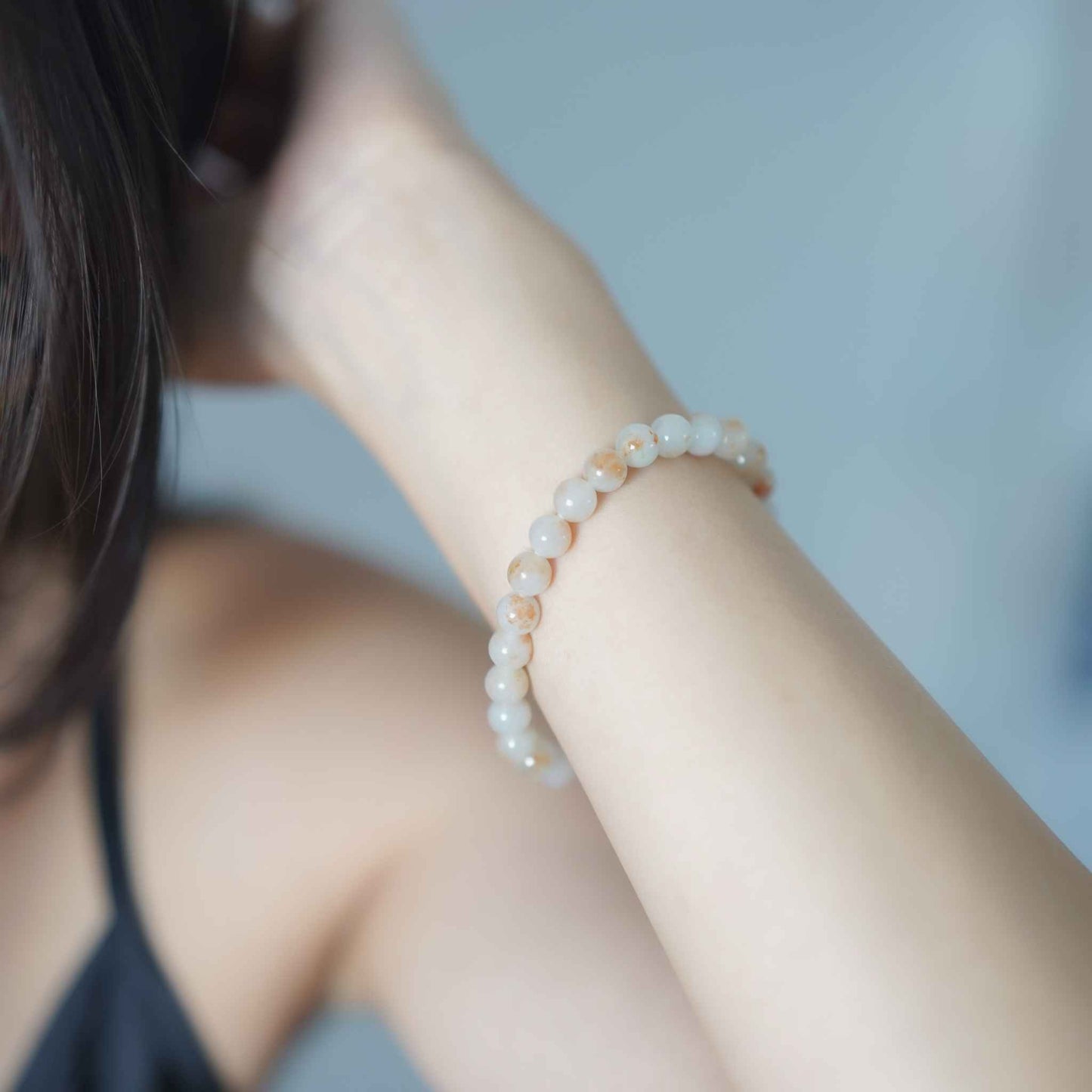 Peach Blossom Amber Beaded Jade Bracelet