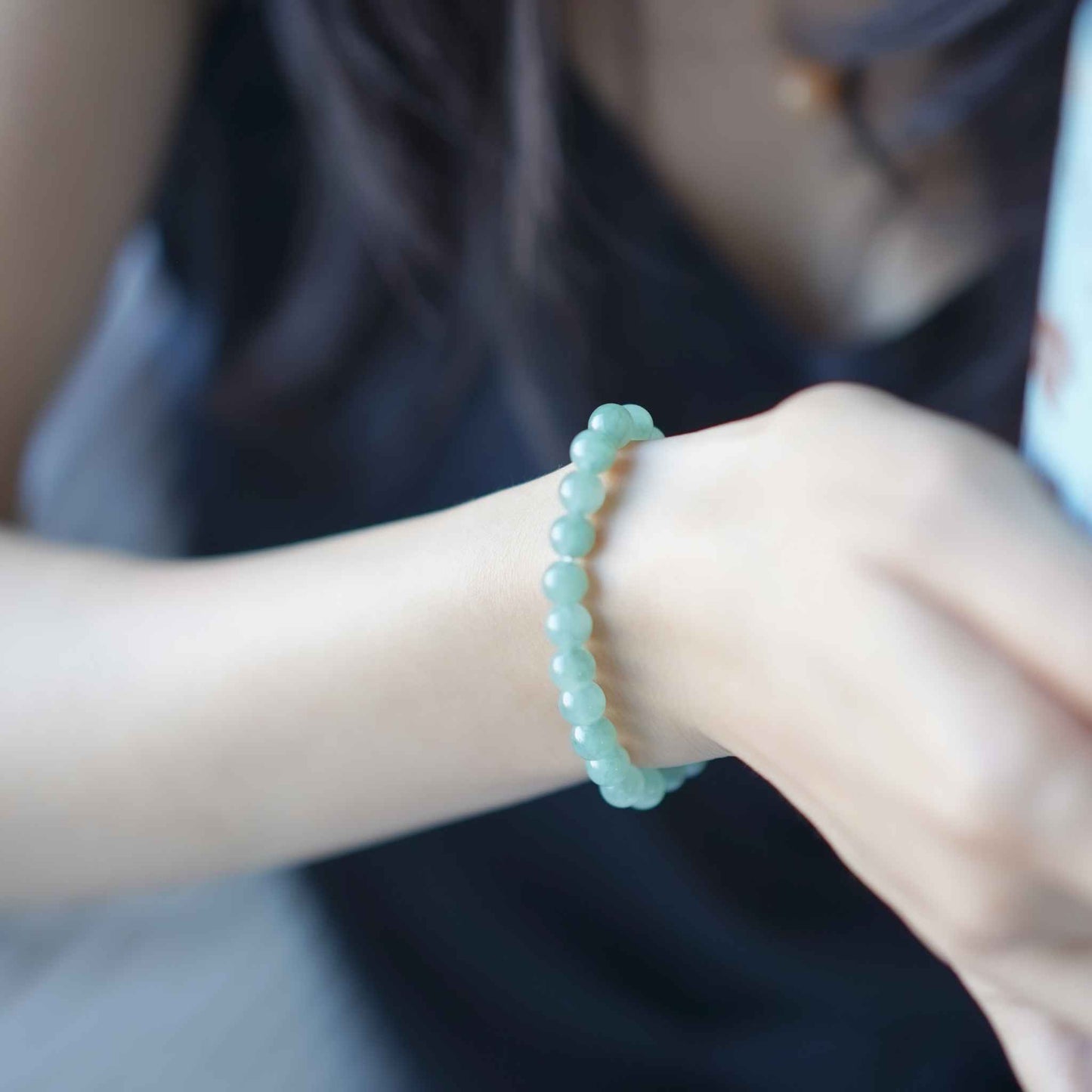 Apple Blossom Green Beaded Jade Bracelet