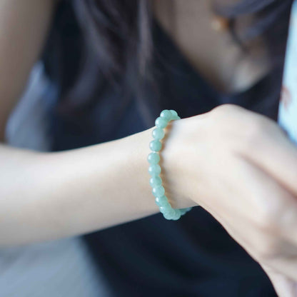 Apple Blossom Green Beaded Jade Bracelet