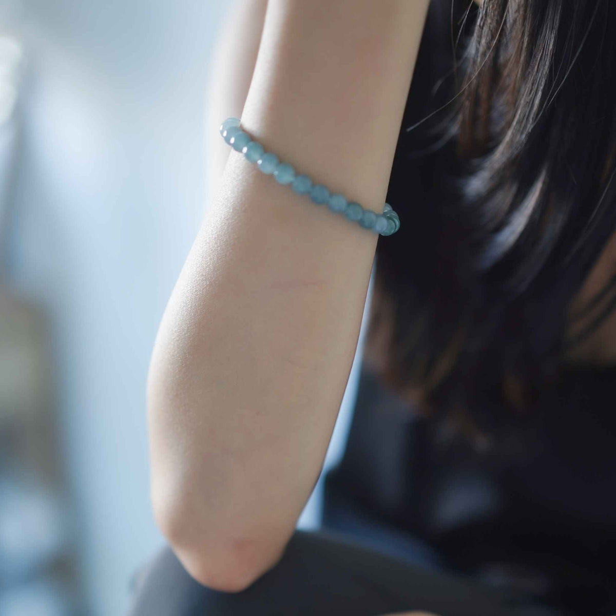 Sky Reflection Blue Beaded Jade Bracelet