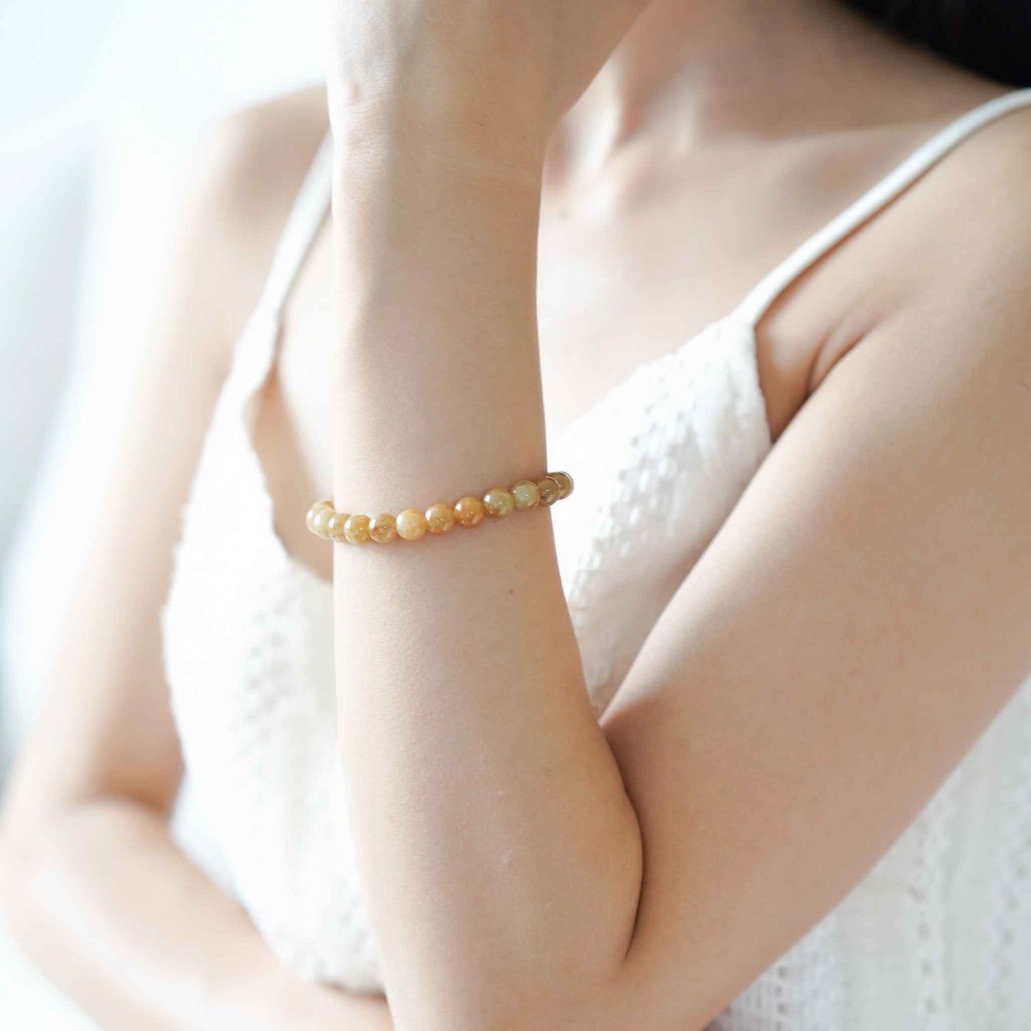 Golden Amber Beaded Jade Bracelet