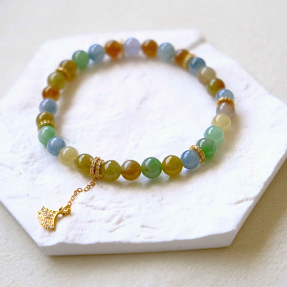 Ginkgo Garden Multicolour Beaded Jade Bracelet