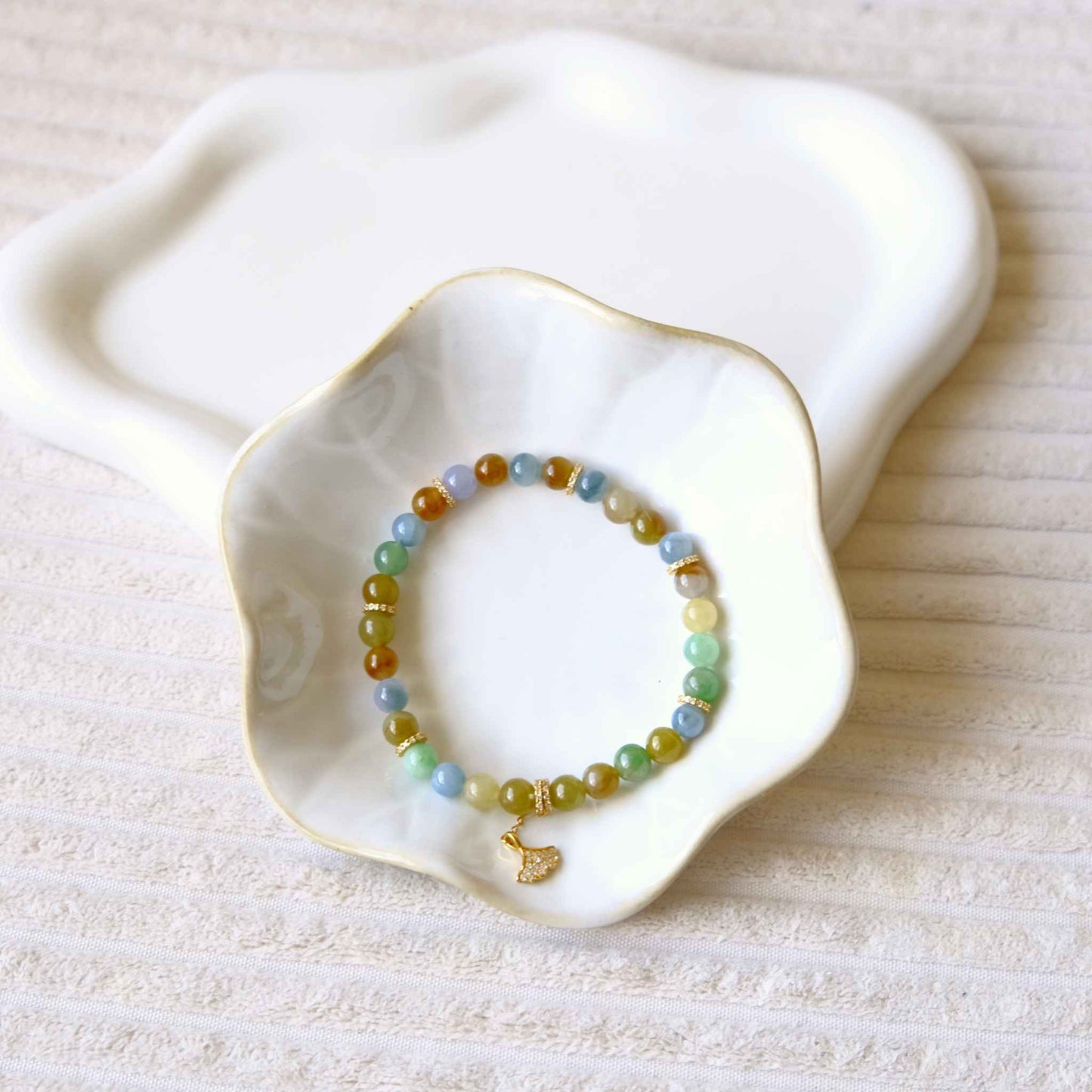 Ginkgo Garden Multicolour Beaded Jade Bracelet