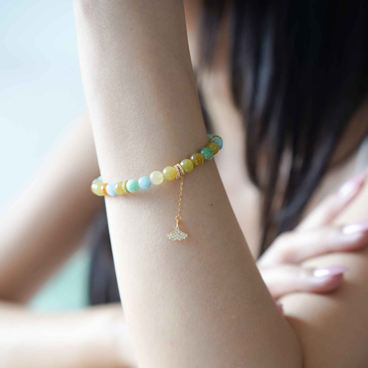 Ginkgo Garden Multicolour Beaded Jade Bracelet