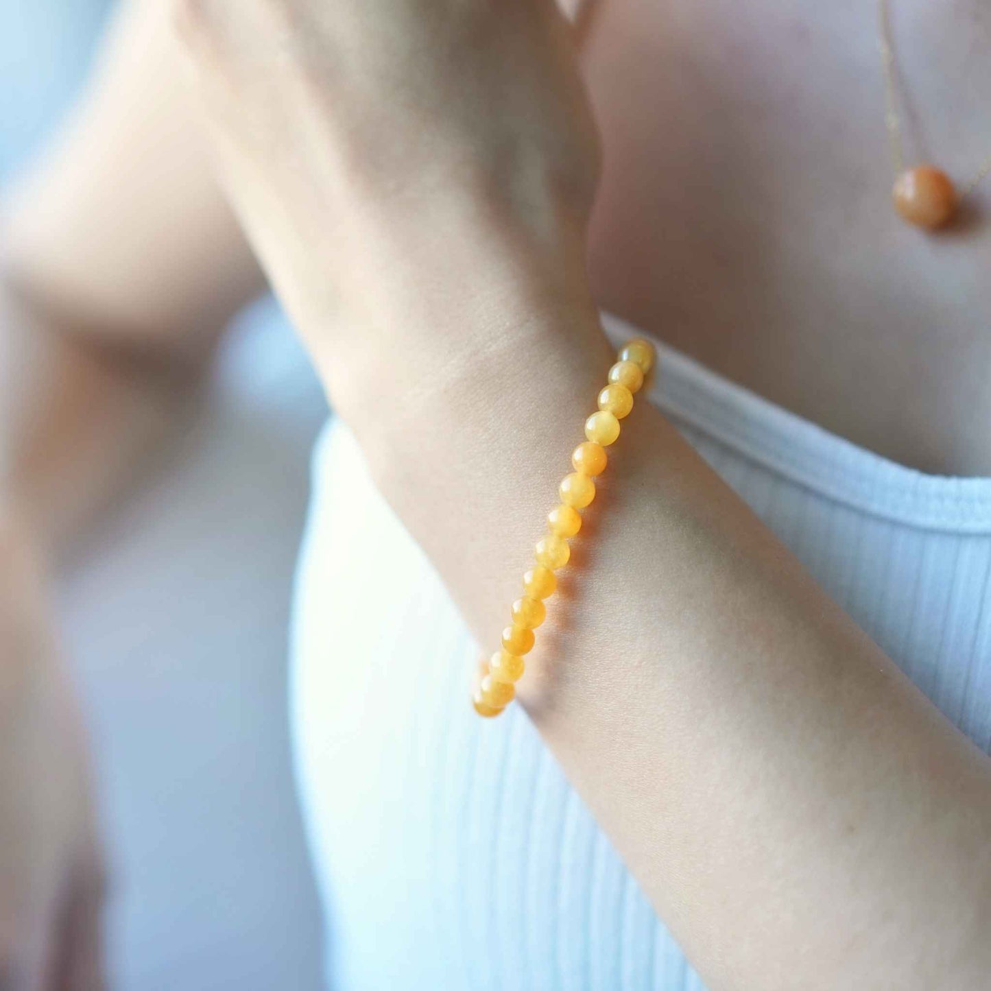 Amber Honey Beaded Jade Bracelet