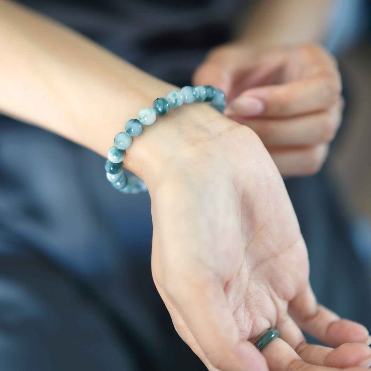 Azure Current Blue Beaded Jade Bracelet