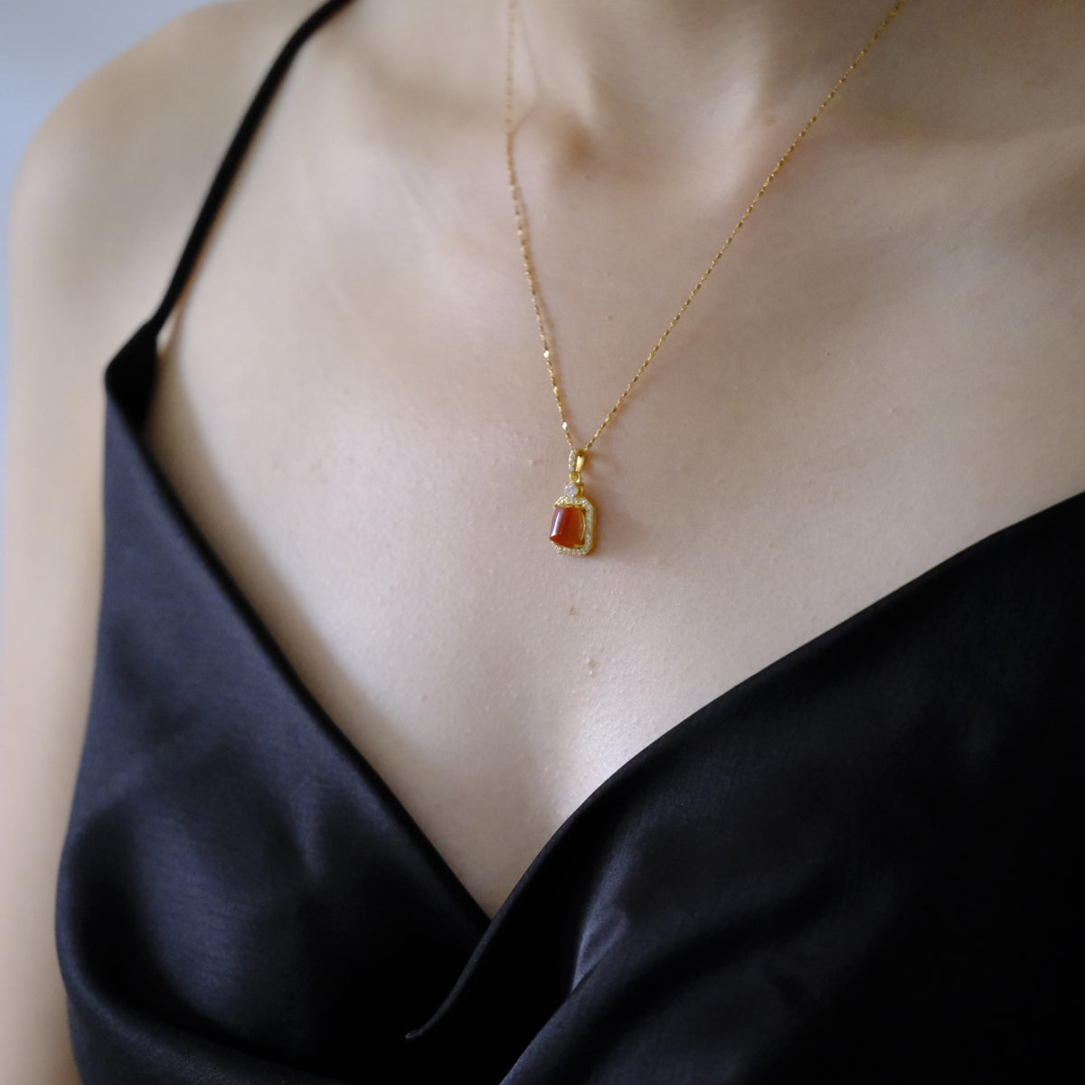 Amber Flame Beaded Jade Necklace