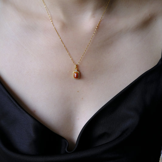 Amber Flame Beaded Jade Necklace