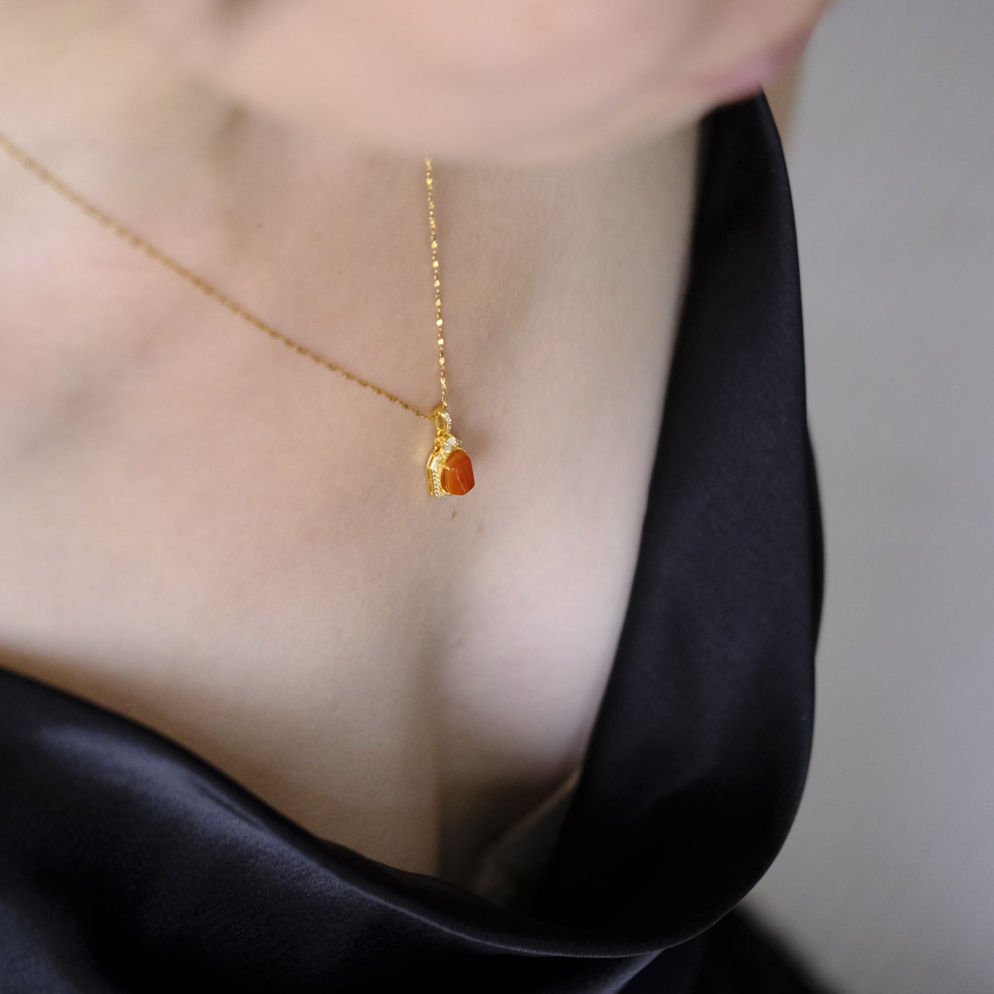 Amber Flame Beaded Jade Necklace