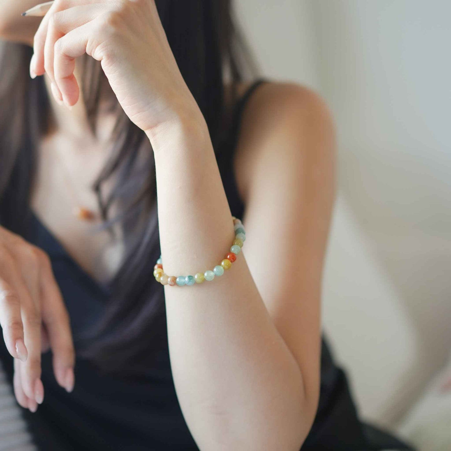 Golden Garden Multicolour Beaded Jade Bracelet