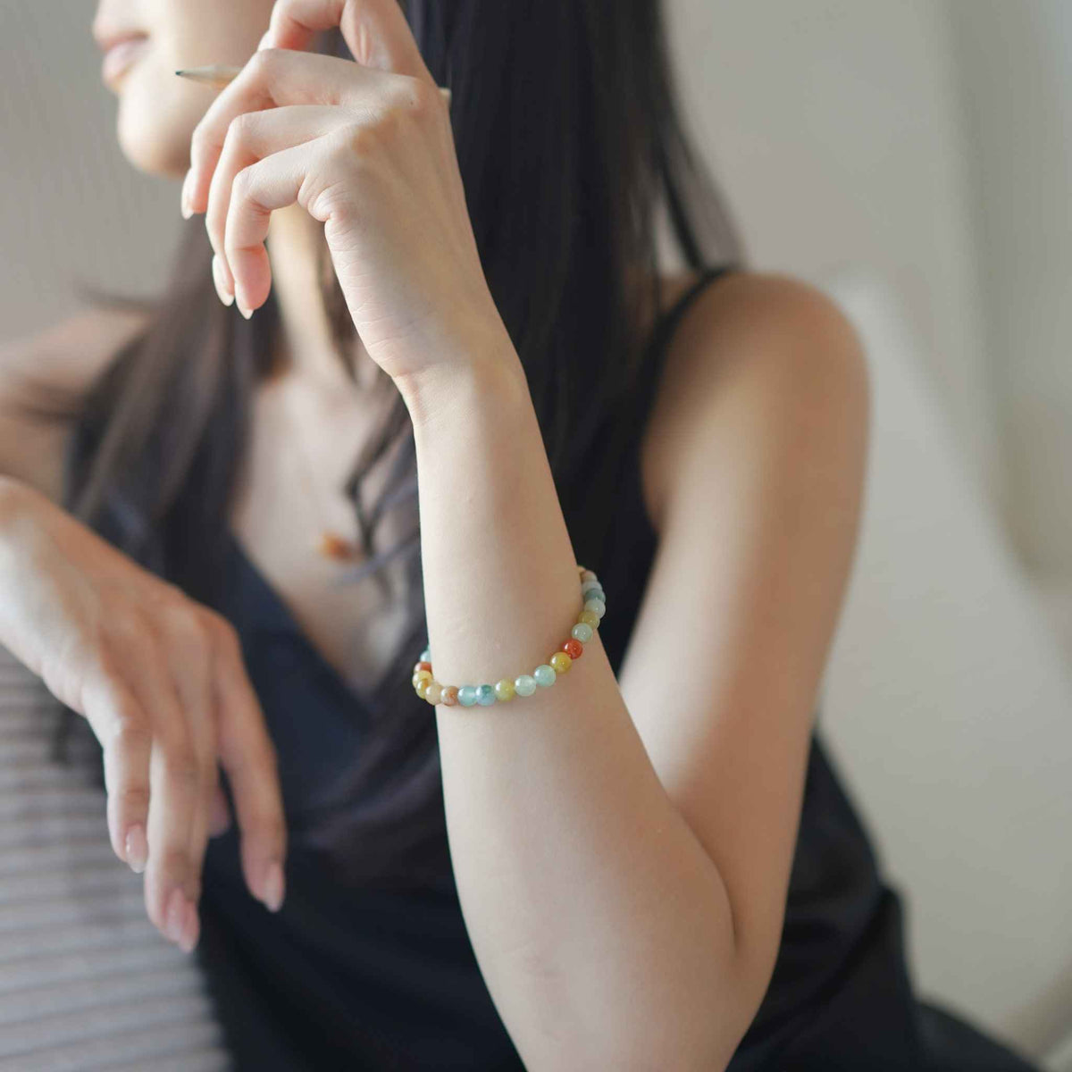 Golden Garden Multicolour Beaded Jade Bracelet