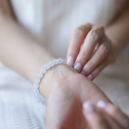 Ivory Veil Icy White Beaded Jade Bracelet