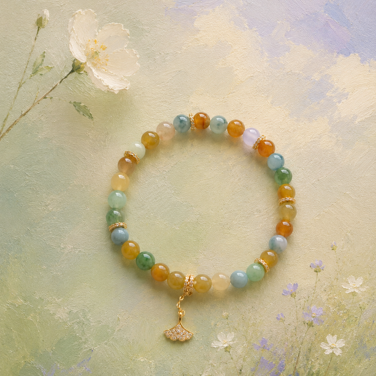 Ginkgo Garden Multicolour Beaded Jade Bracelet