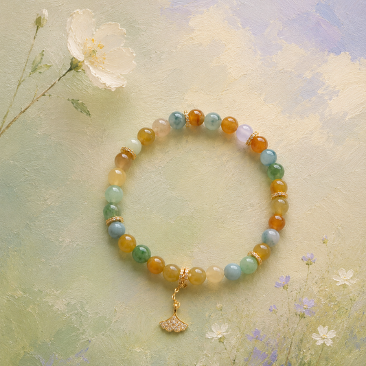 Ginkgo Garden Multicolour Beaded Jade Bracelet