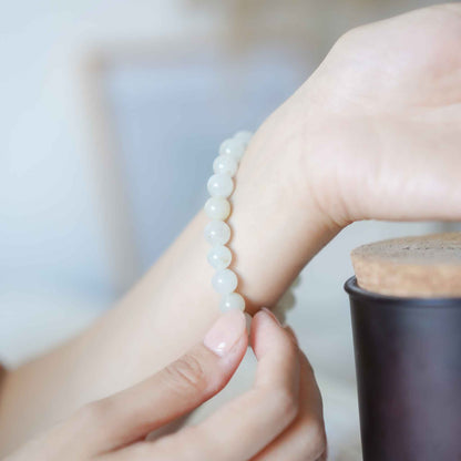 Macaron Blush Amber Beaded Jade Bracelet