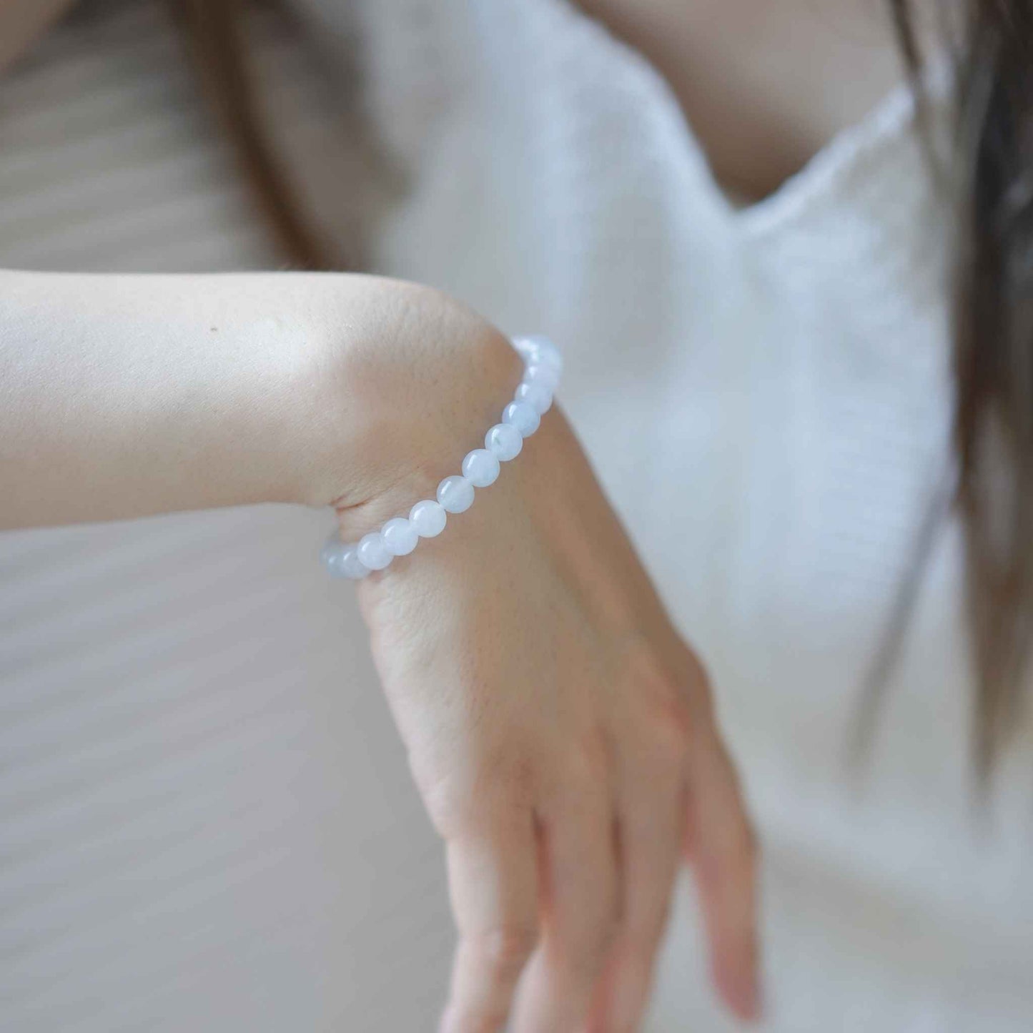 Macaron Dream Icy White Beaded Jade Bracelet