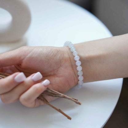 Macaron Dream Icy White Beaded Jade Bracelet