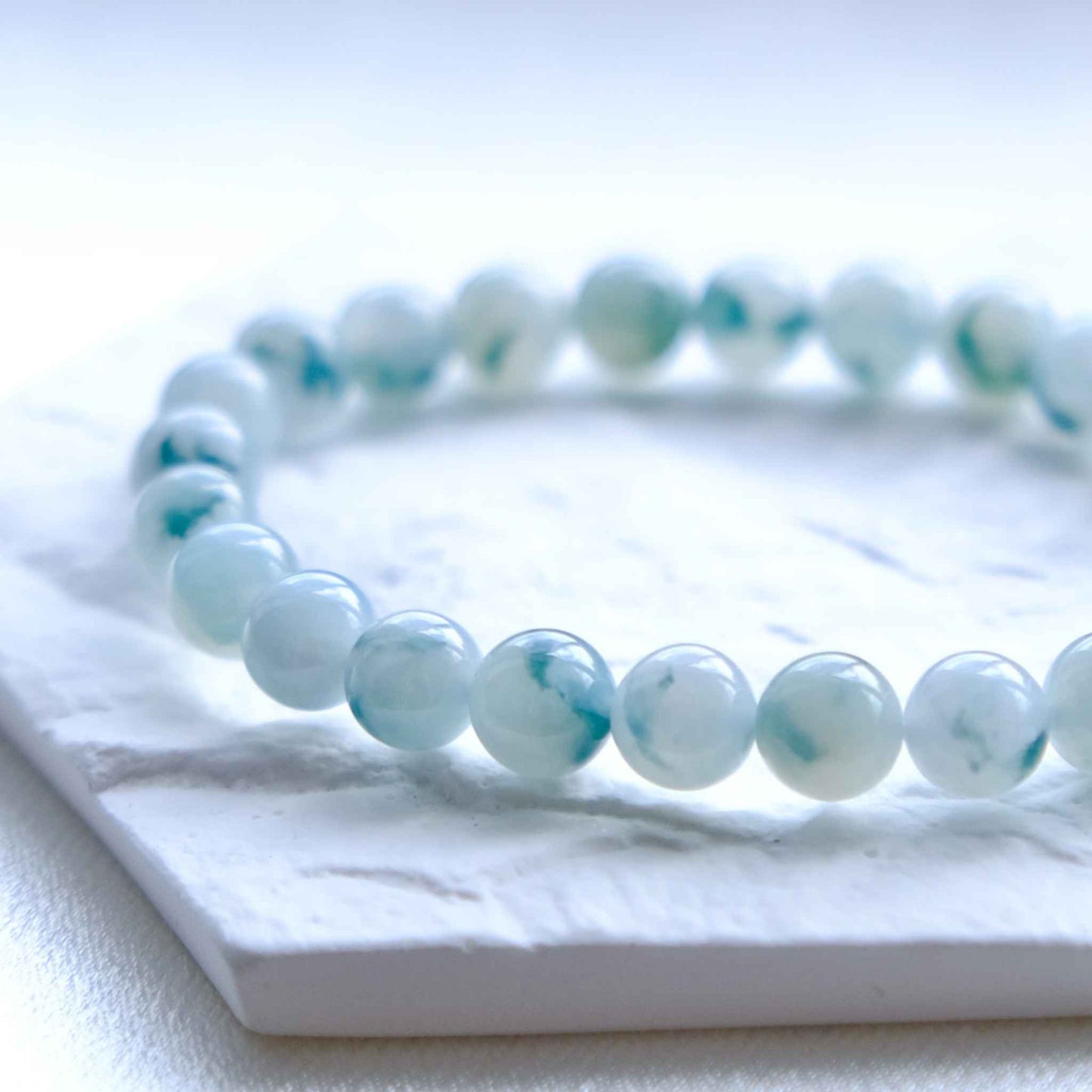 Mint Watercolour Green Beaded Jade Bracelet