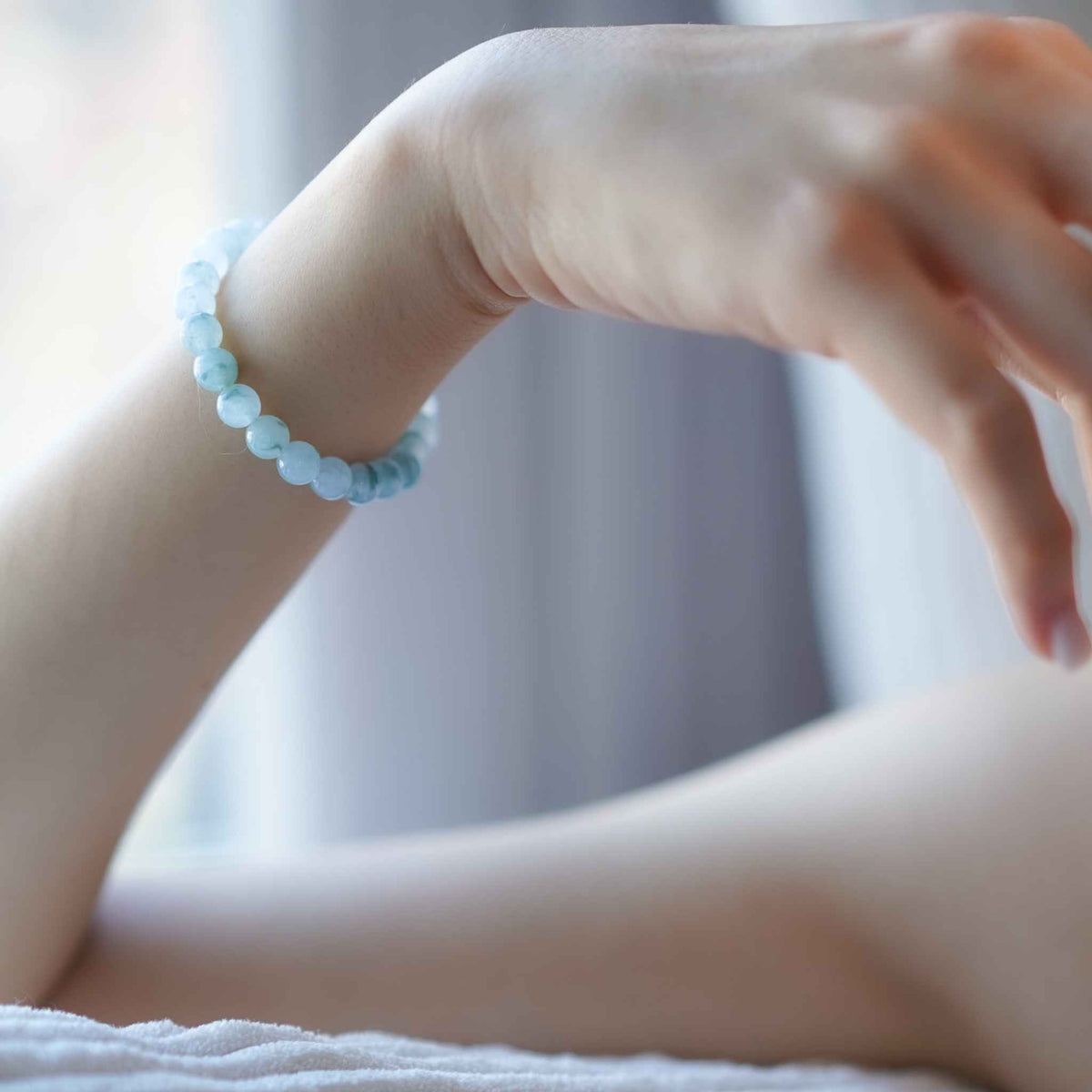 Mint Watercolour Green Beaded Jade Bracelet