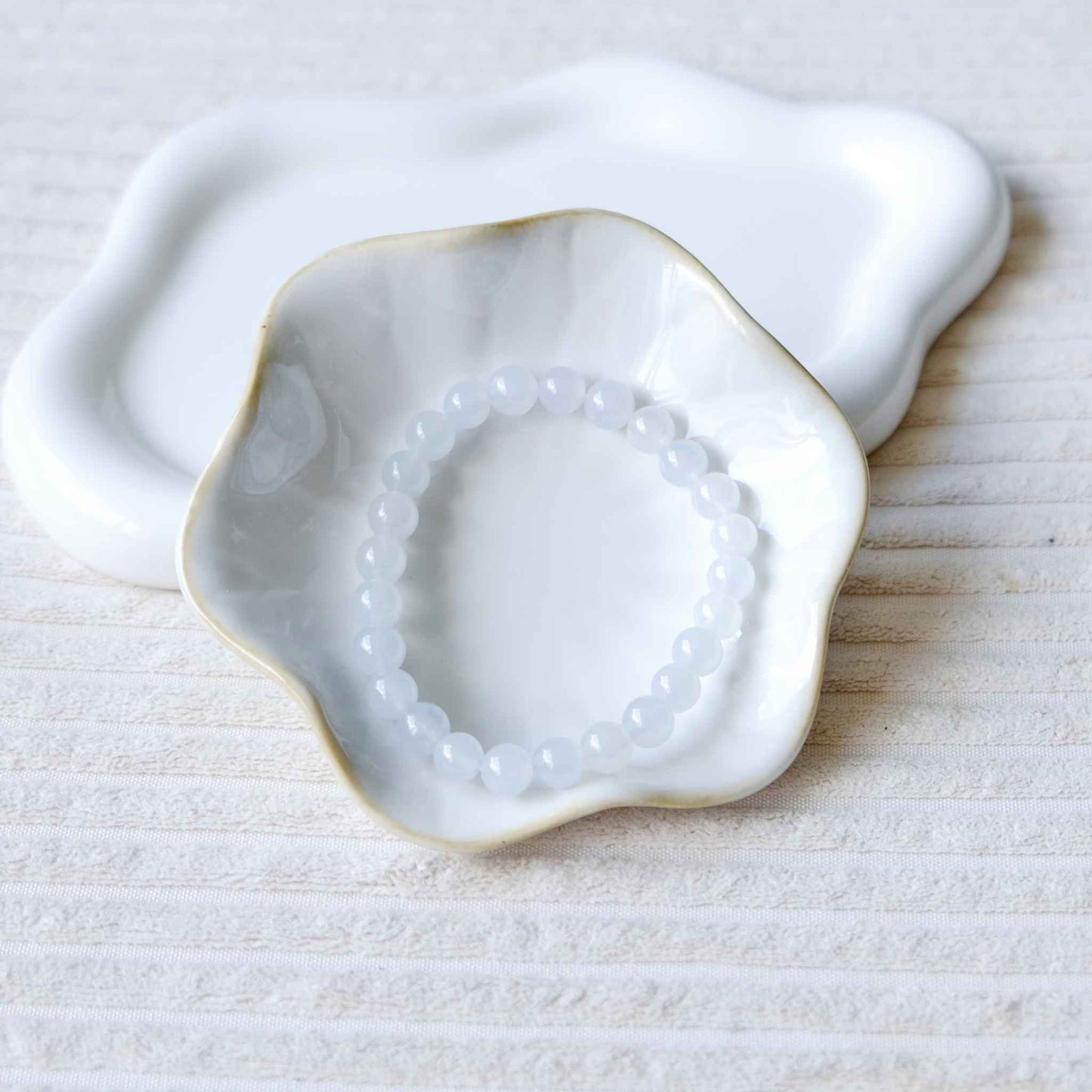 Moonstone Icy White Beaded Jade Bracelet