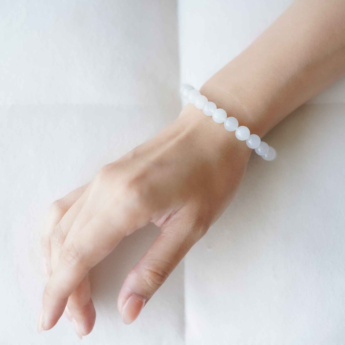 Moonstone Icy White Beaded Jade Bracelet