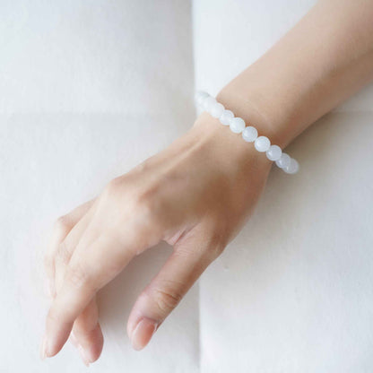 Moonstone Icy White Beaded Jade Bracelet