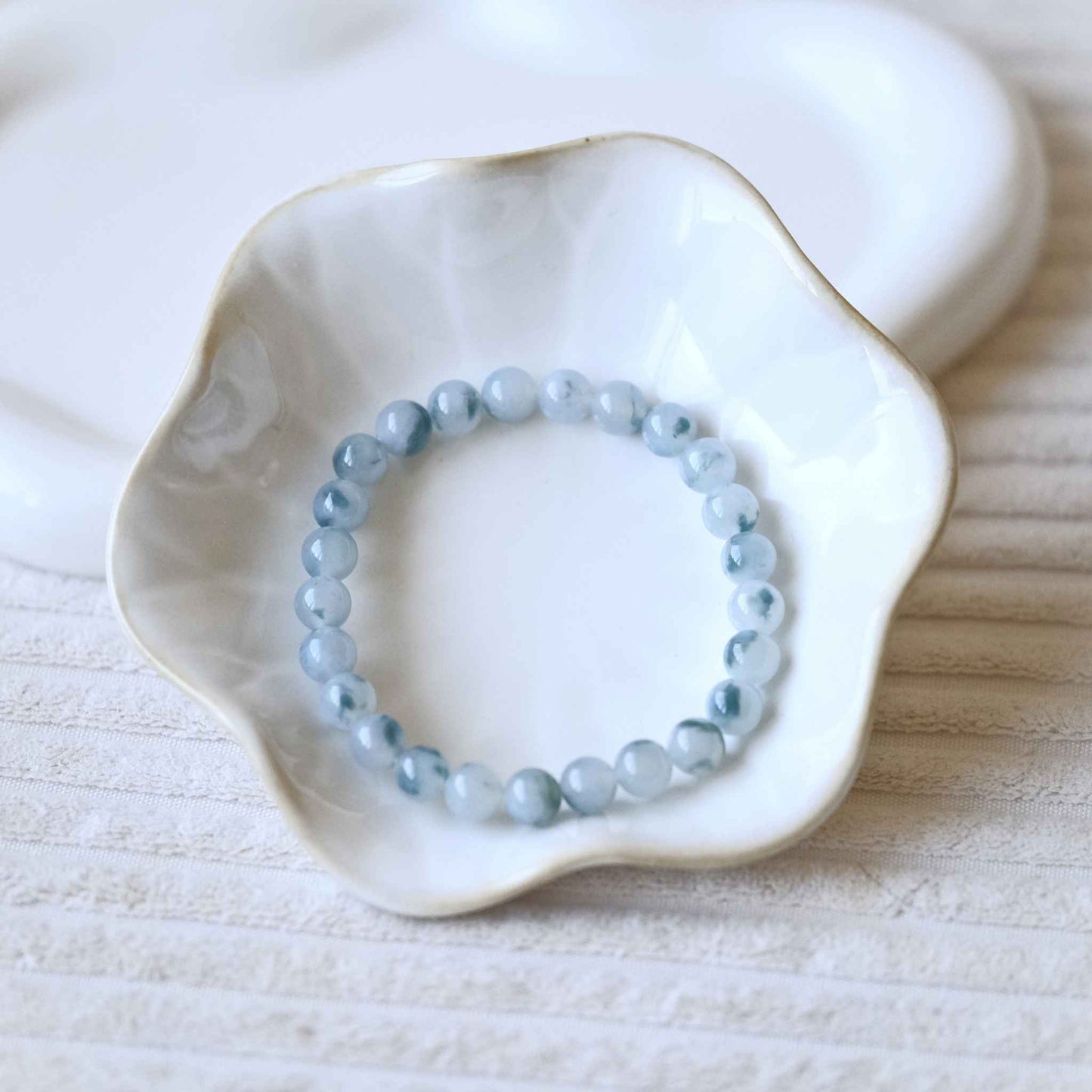 Moss in Snow Blue Beaded Jade Bracelet