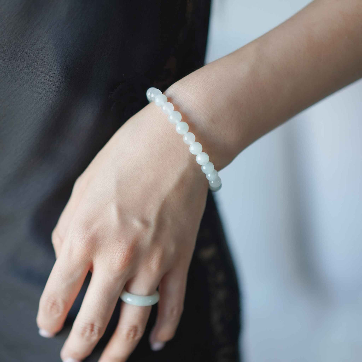 Sea Mist Blue Beaded Jade Bracelet