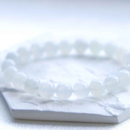 Snow Pearl Icy White Beaded Jade Bracelet