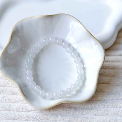 Snow Pearl Icy White Beaded Jade Bracelet