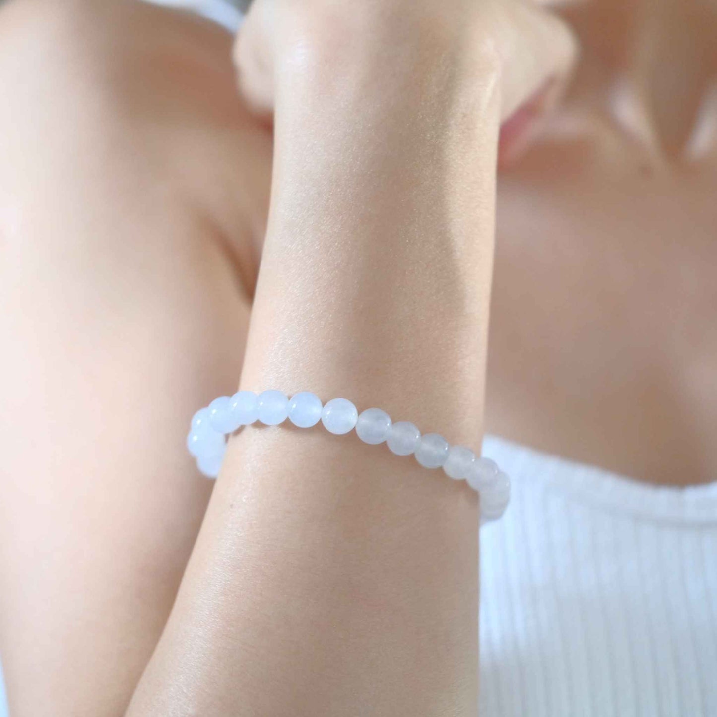 Snow Pearl Icy White Beaded Jade Bracelet